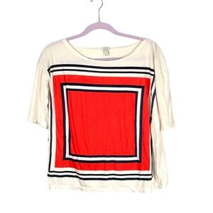 J.Crew Womens Graphic Square color block Print Tee Cream Red Sz M nautical coast